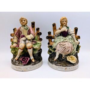 Vintage Chase Hand Painted Porcelain Figurines Colonial Couple Set Made in Japan